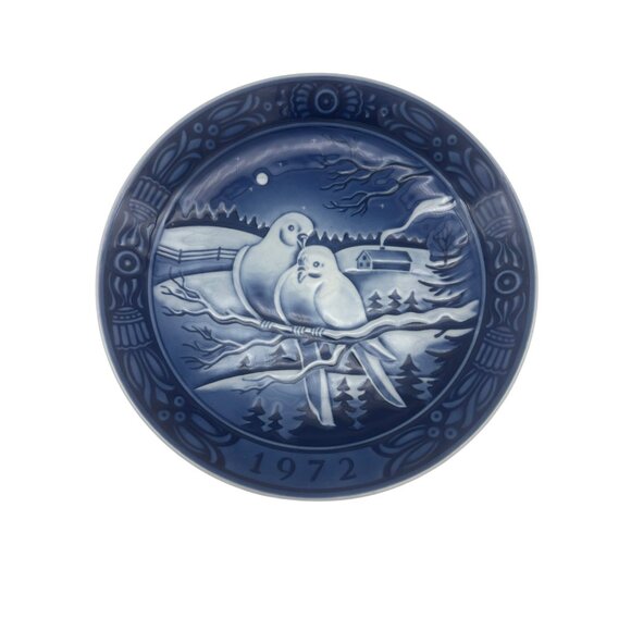 Vintage 1972 Georg Jensen First Issue Christmas Doves Plate Blue White Denmark - Picture 1 of 7